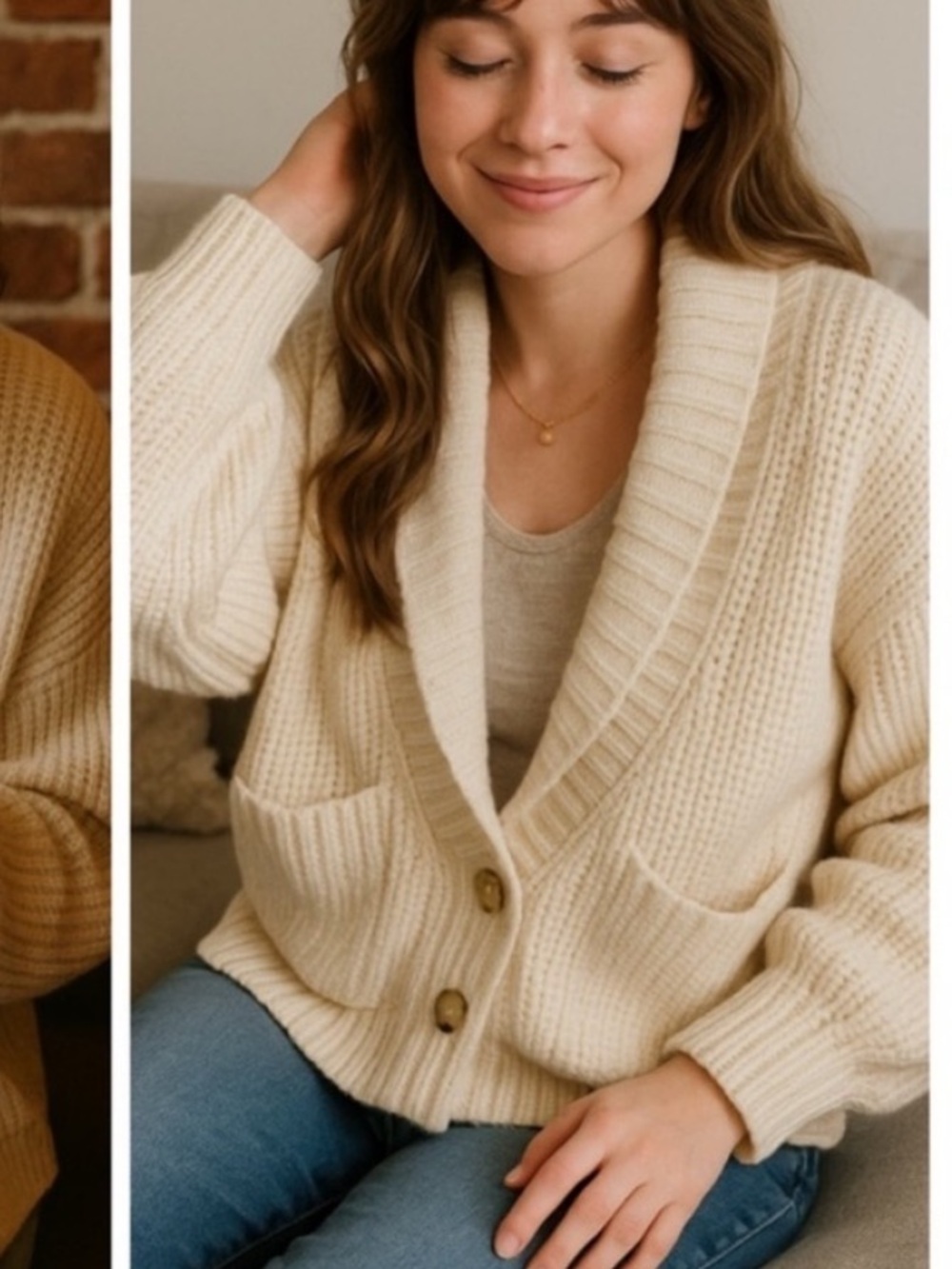Anthropologie Deep V Cardigan Ivory Chunky Knit Wool Sweater Oversized Boho XS